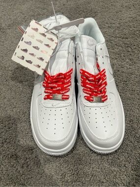 Nike White Air Force 1 with Red Supreme Laces